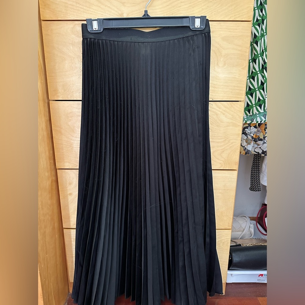 Black silk pleated skirt
